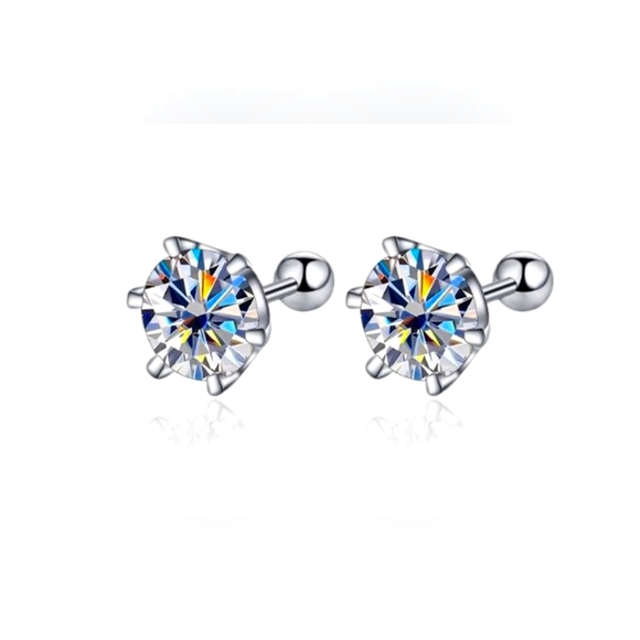2ct.t.w. Moissanite Screw Stud Earrings D Color 925 Sterling Silver